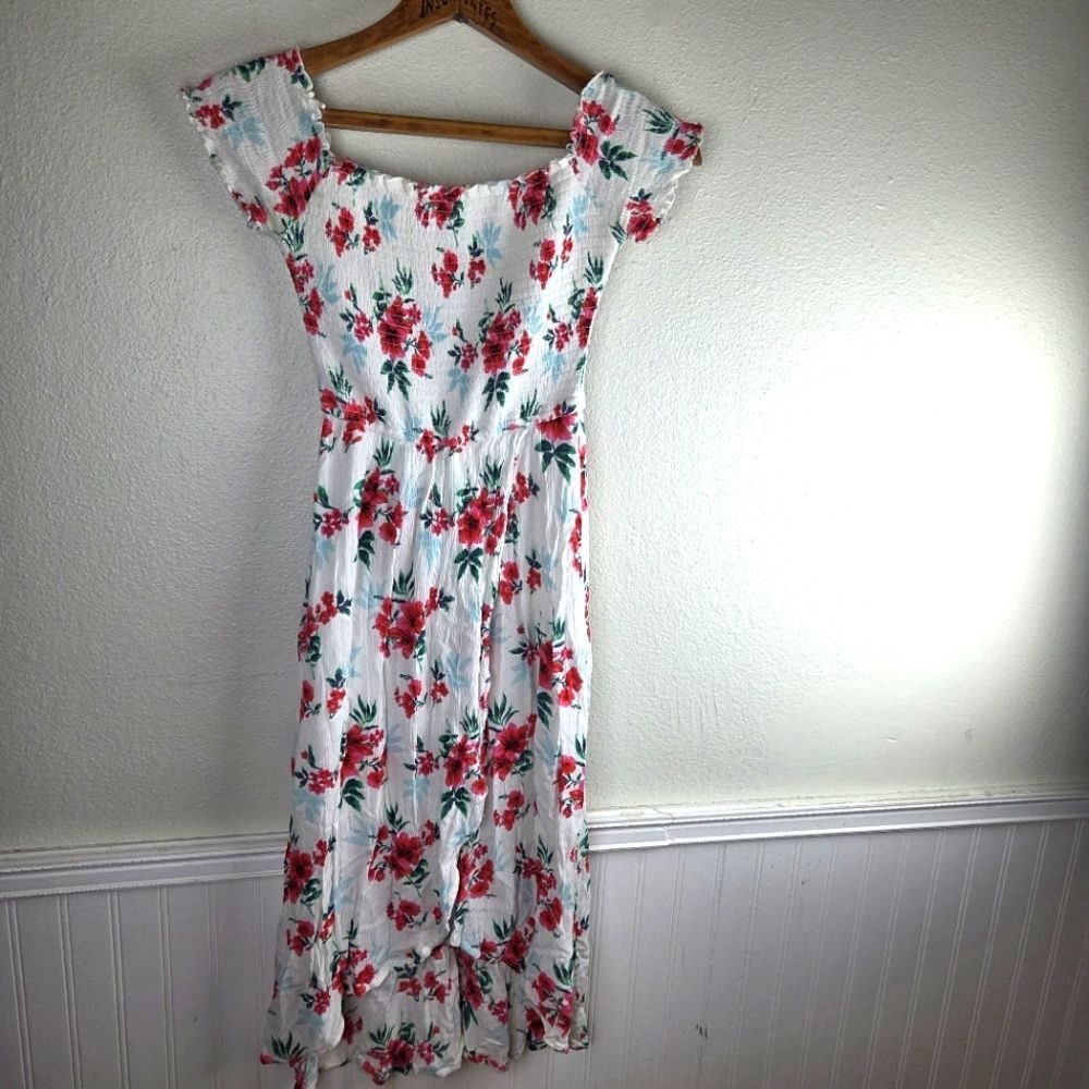 Women's Hollister Smocked Hi-low Floral White and Red Women's Dress Size Small - Picture 8 of 11